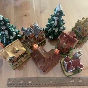 Charming Holiday Village Set with Snowy Trees